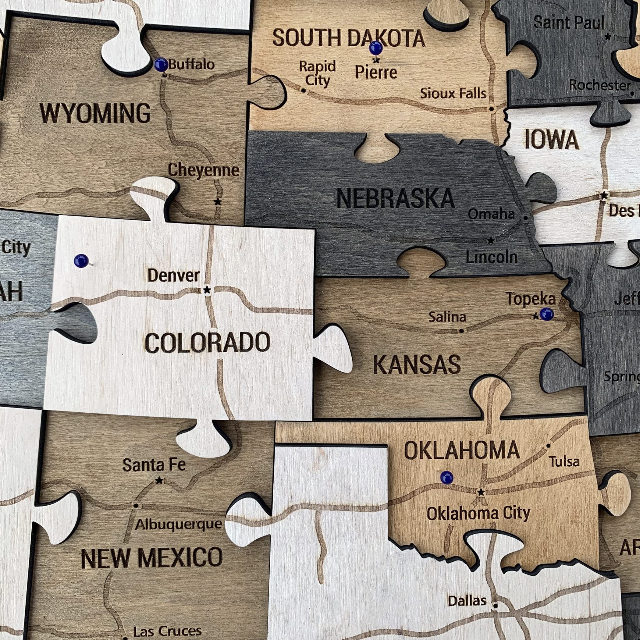 Push pins included to mark locations on the map