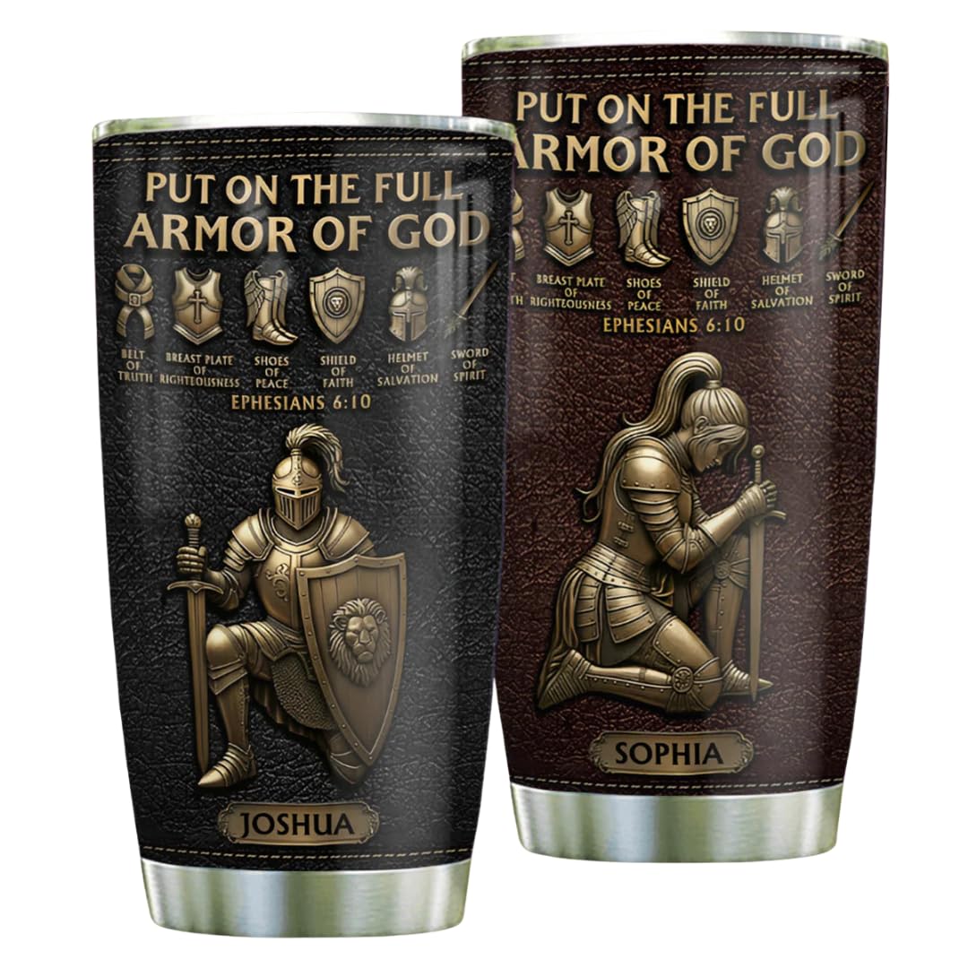 20oz stainless steel tumbler with personalized nameplate for Put On The Full Amor Of God
