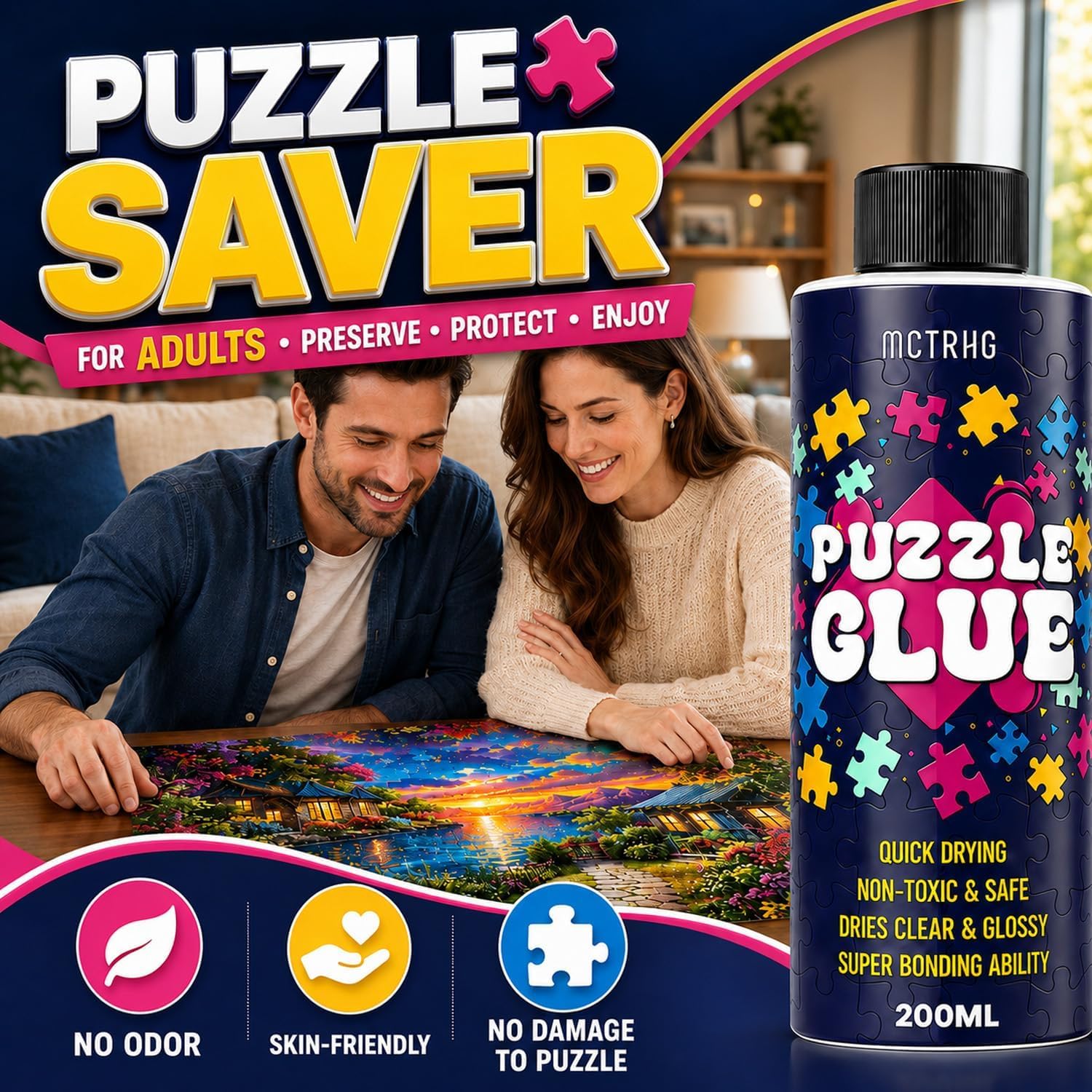 Puzzle glue product packaging and usage