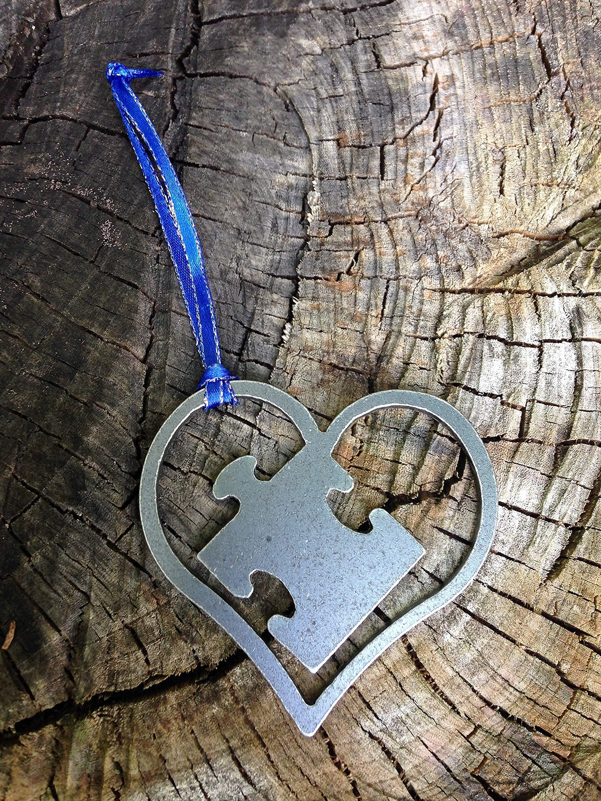 Dark grey raw steel autism ornament 2.7 x 2.7 in