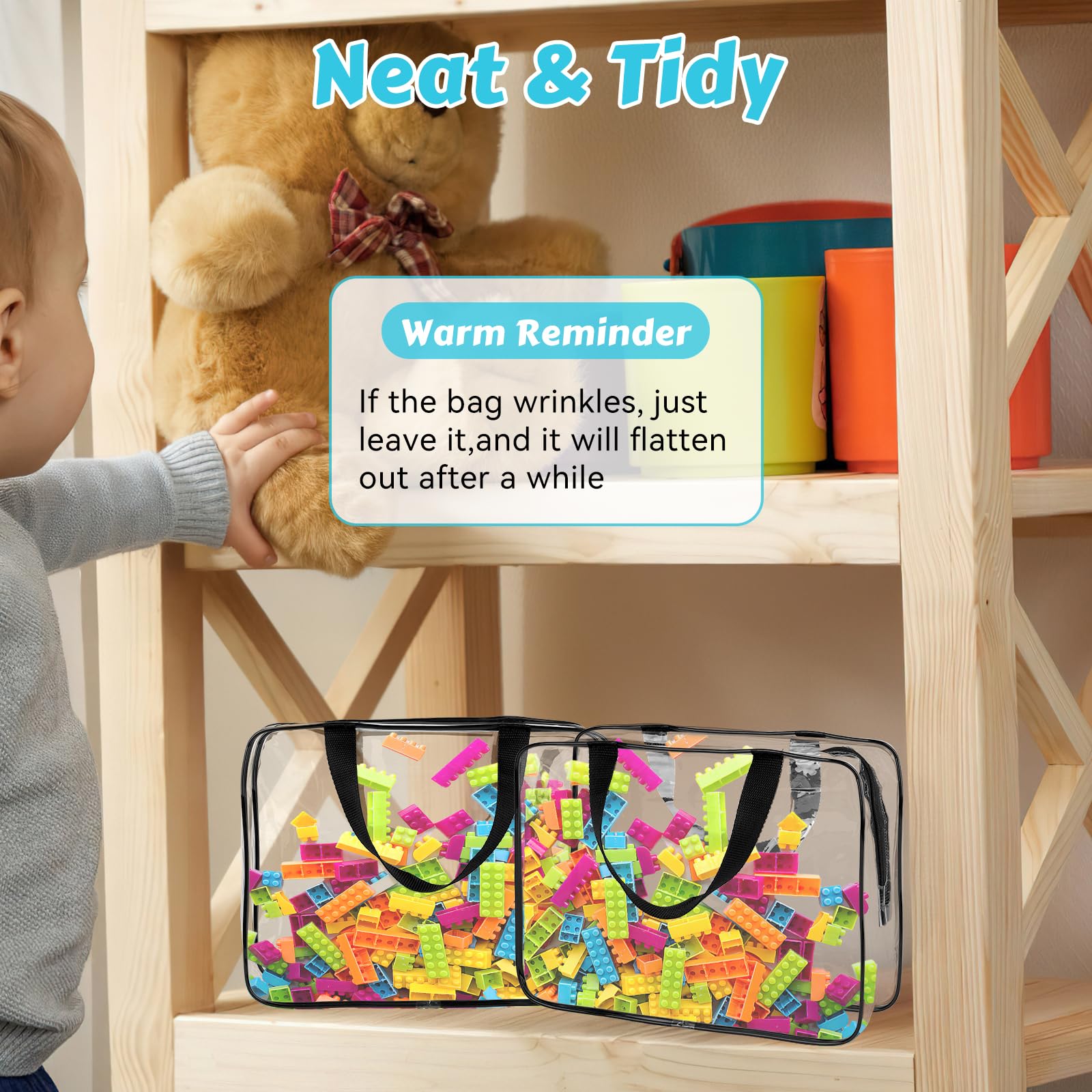 Bags storing puzzles and building blocks