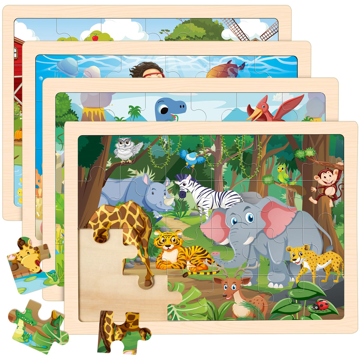 Puzzles for Kids Ages 4-6 wooden animals 4-pack set
