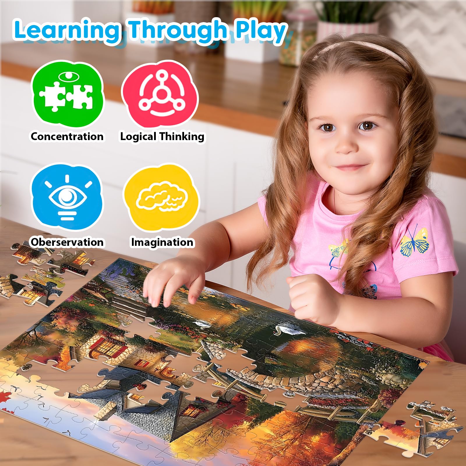Thick recycled cardboard puzzle pieces with bright colors