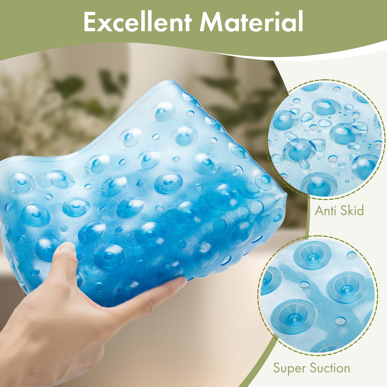 AmazerBath mat attaches to smooth surfaces with suction cups