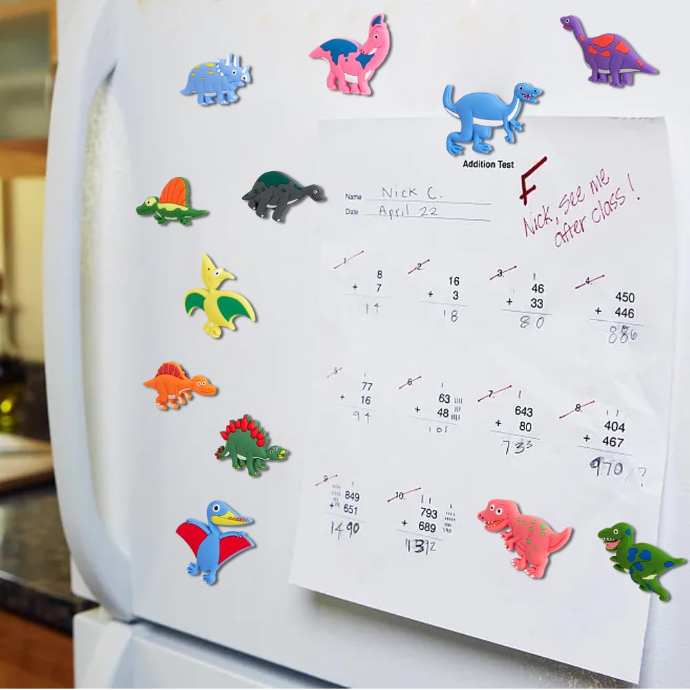 12 piece dinosaur fridge magnets PVC decorative set