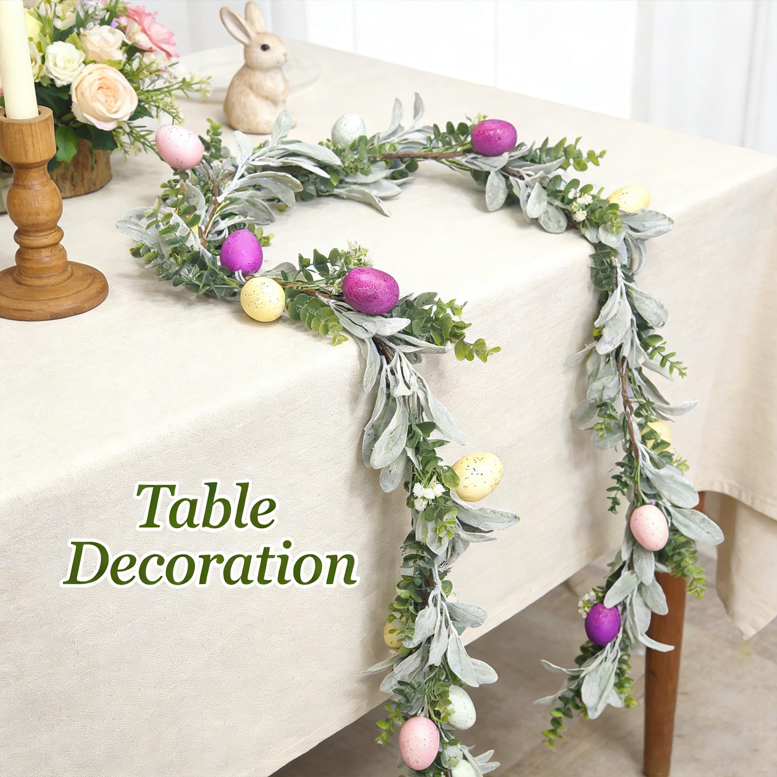 PVC leaves and foam eggs on Easter garland