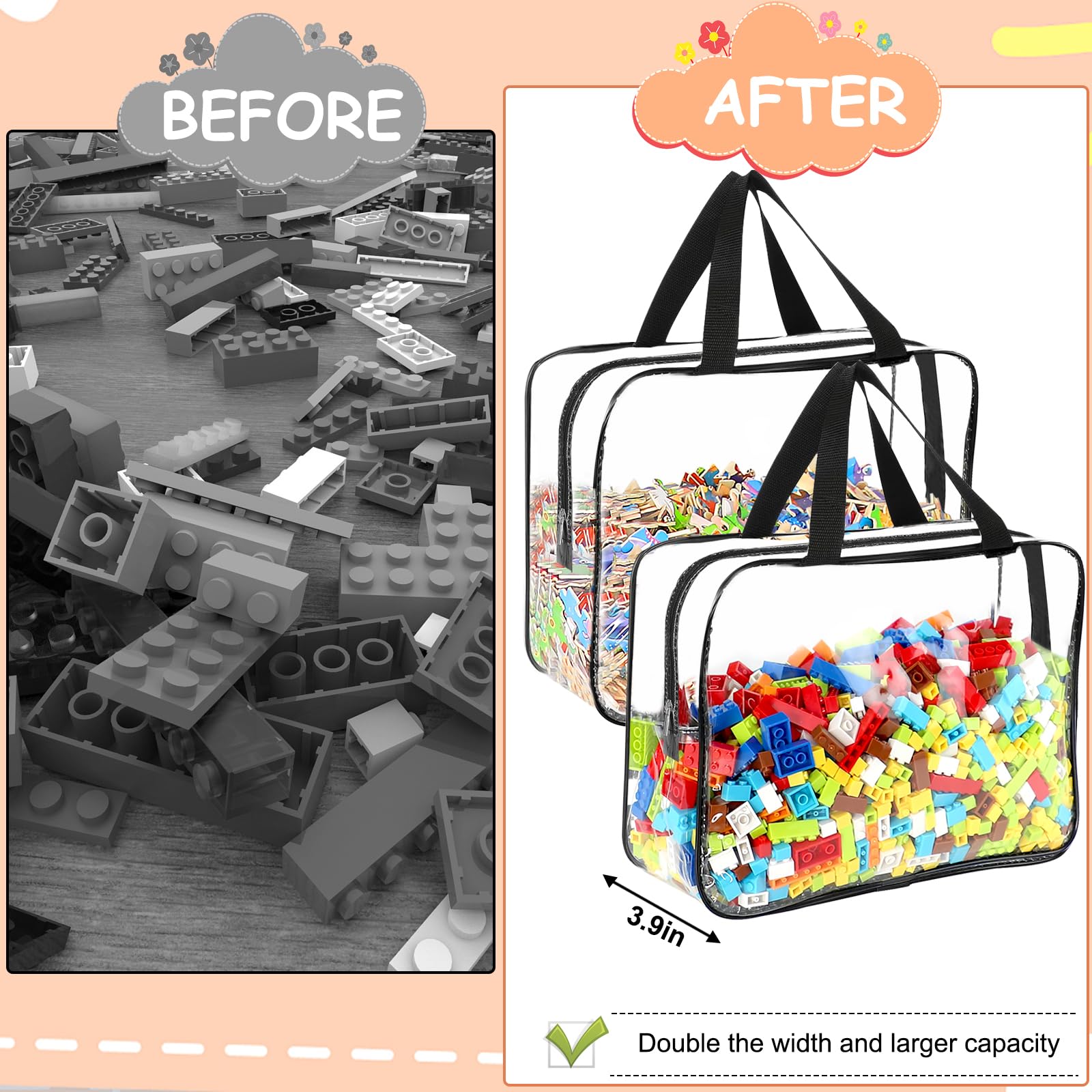 Large capacity storage bags measuring 11.8x8.66x3.9 inches