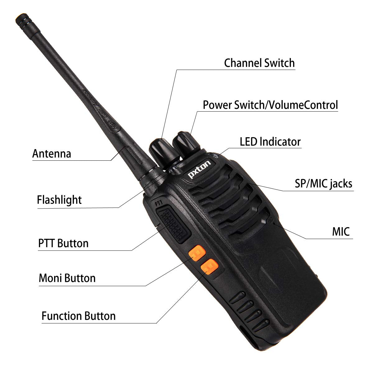 four 1500 mAh lithium batteries included with pxton walkie talkies
