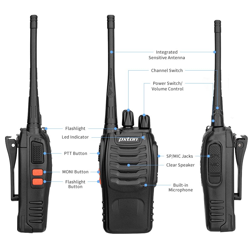 pxton walkie talkies 16 preset channels 165 privacy codes