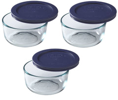 Pyrex 7200 2-Cup Glass Bowl 3-pack with Dark Blue Lid