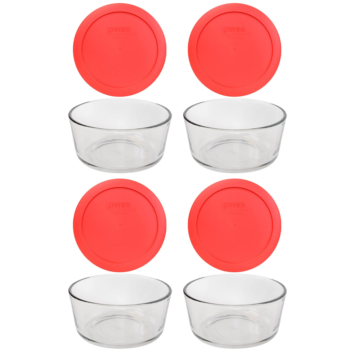 Pyrex 7201 4-Cup Glass Bowls with Red Lids