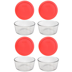 Pyrex 7201 4-Cup Glass Bowls with Red Lids