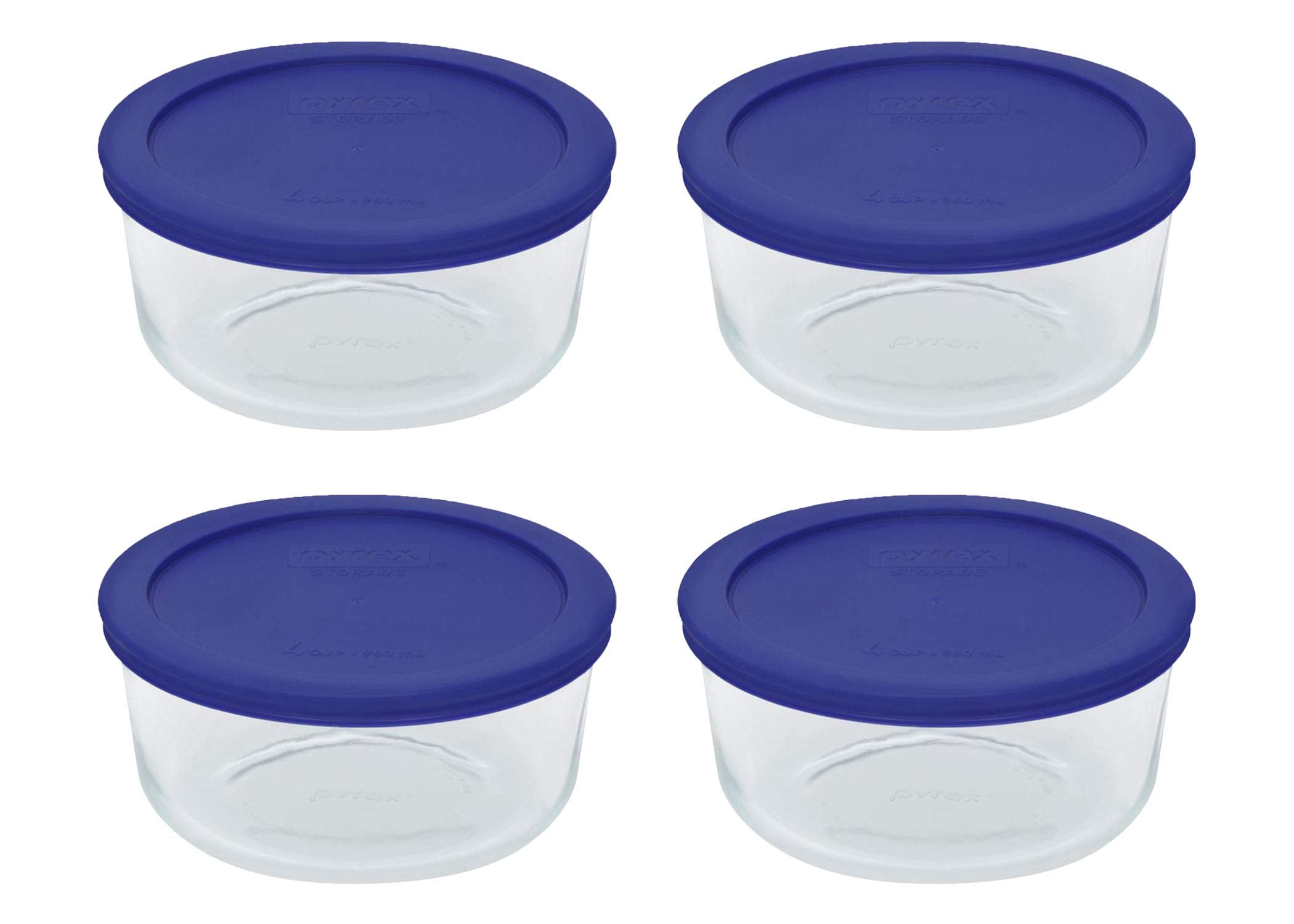 Pyrex 7201 Glass Bowls with 7201-PC Cadet Blue Lids Made in the USA