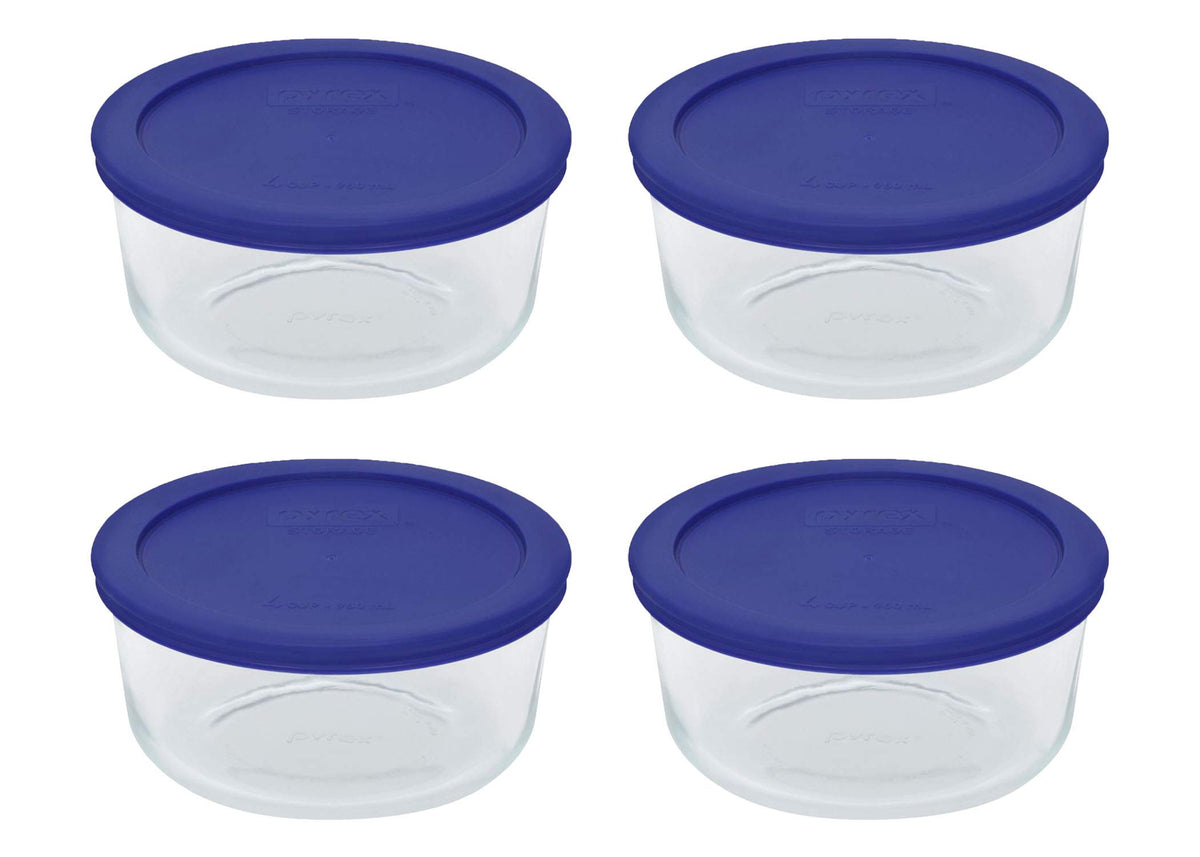 Pyrex 7201 Glass Bowls with 7201-PC Cadet Blue Lids Made in the USA
