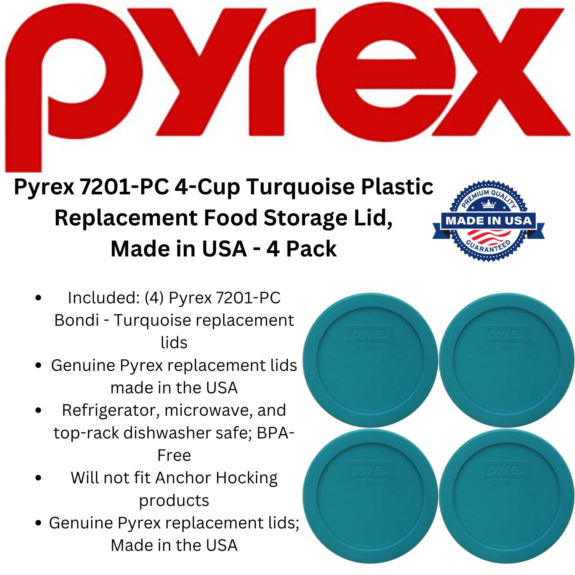 Lid 7201-PC fits Pyrex 4 cup bowls