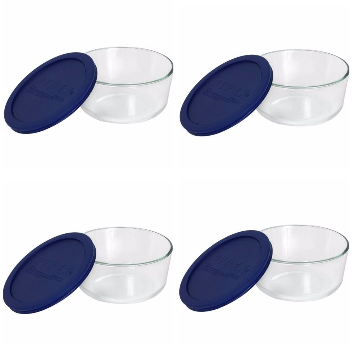 Pyrex 7203 7-Cup Glass Food Storage Containers with Blue Lids 4-Pack