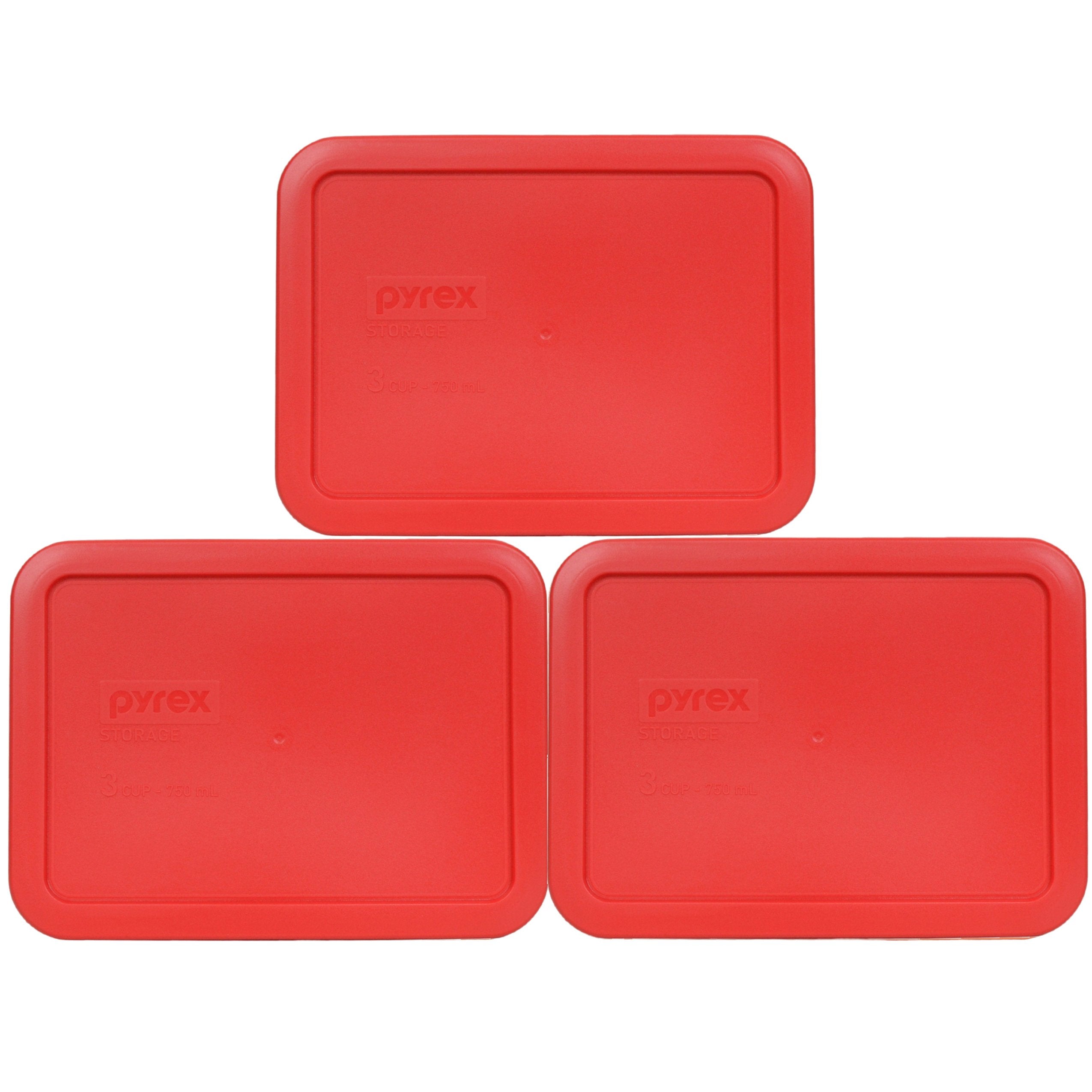 Set of three Pyrex 7210-PC 3-Cup Red Food Storage Replacement Lids Made in USA