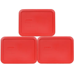 Set of three Pyrex 7210-PC 3-Cup Red Food Storage Replacement Lids Made in USA