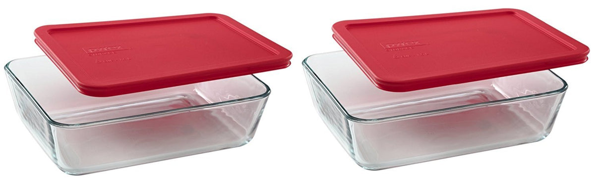 Pyrex 7211 6-Cup Glass Dish with 7211-PC Red Lid 2-pack set