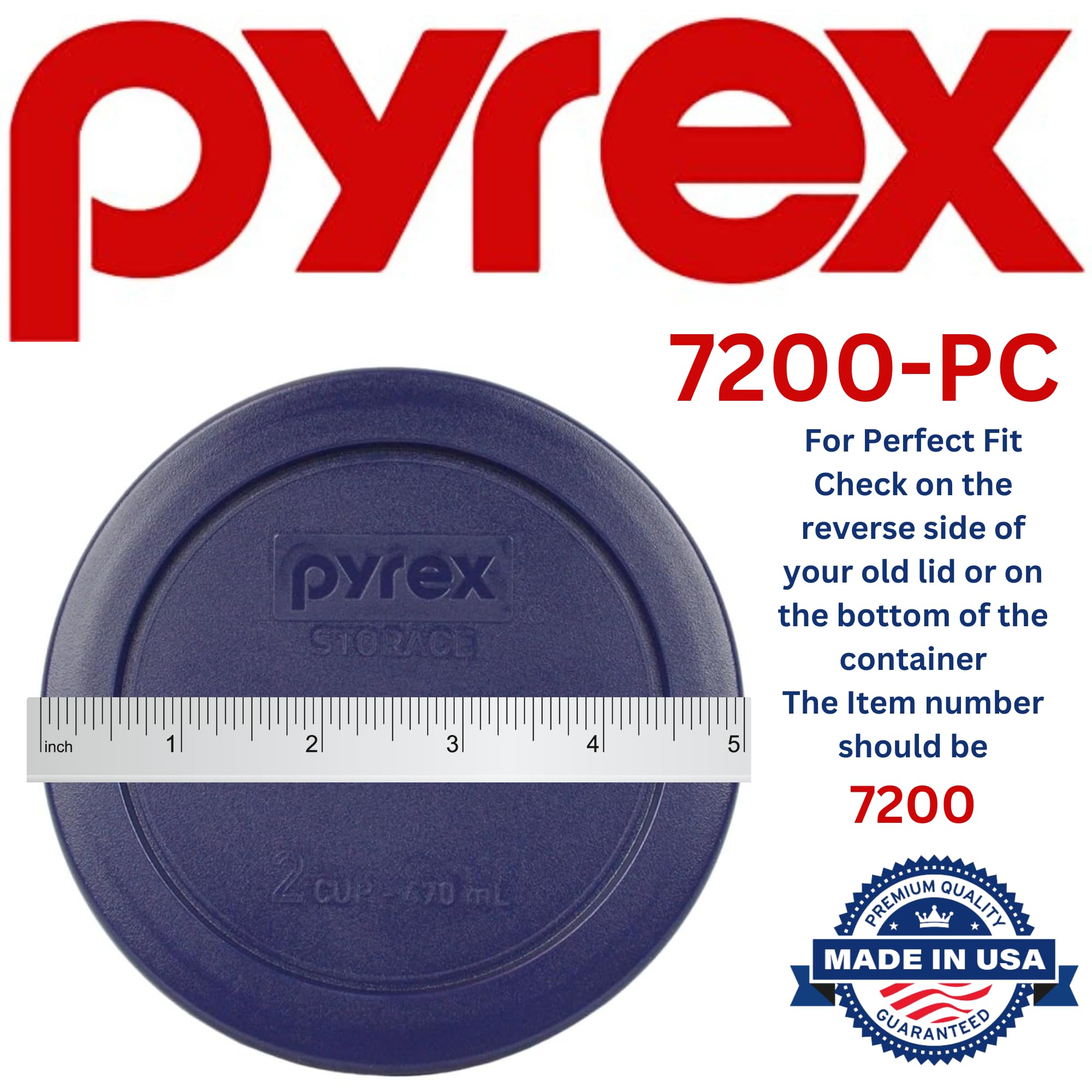 Dark blue Pyrex lid model 7200-PC for 2 cup round plastic cover
