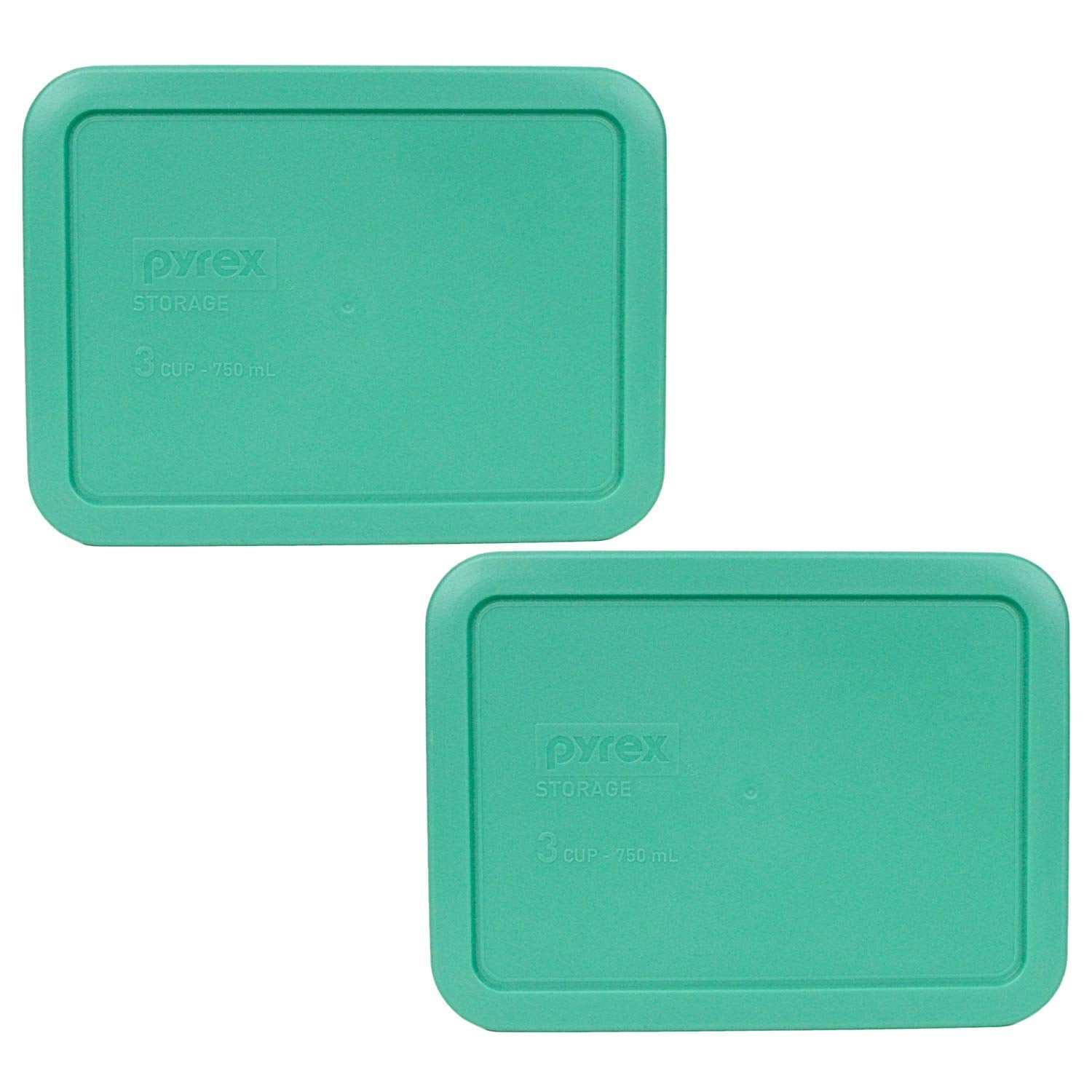 Two light green Pyrex replacement lids for 7210 3-Cup dish