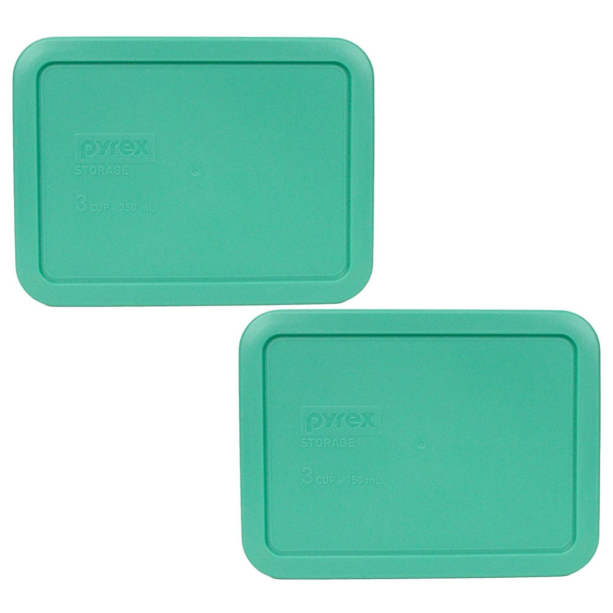 Two light green Pyrex replacement lids for 7210 3-Cup dish