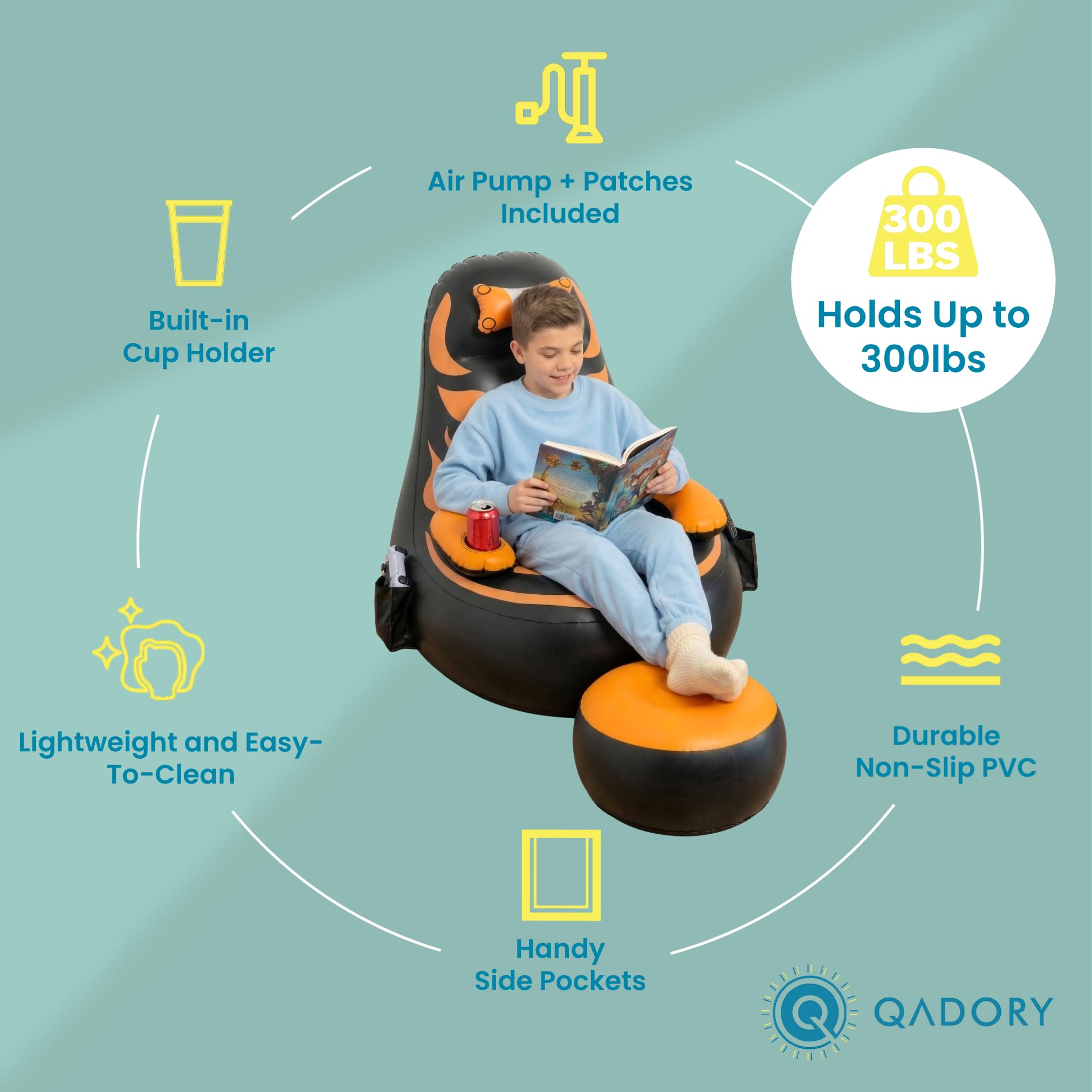 Gaming chair for kids with side pockets