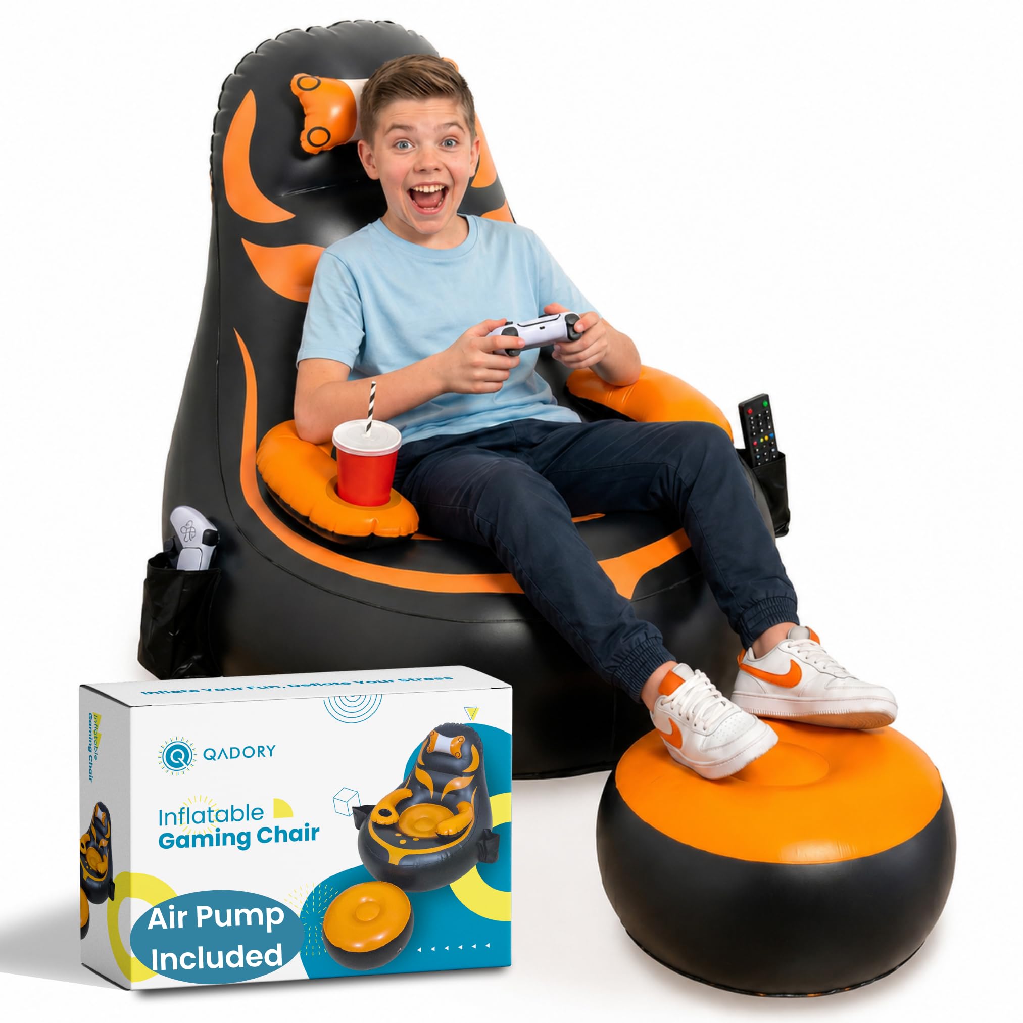 Qadory inflatable gaming chair for kids with air pump