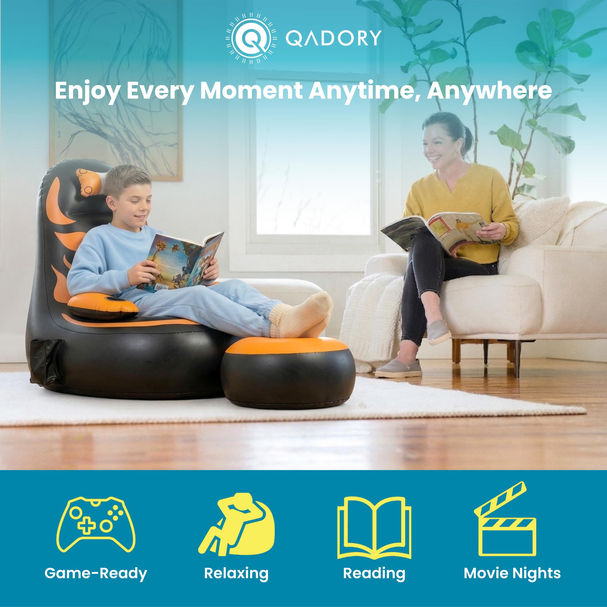 Inflatable gaming chair with ottoman for kids
