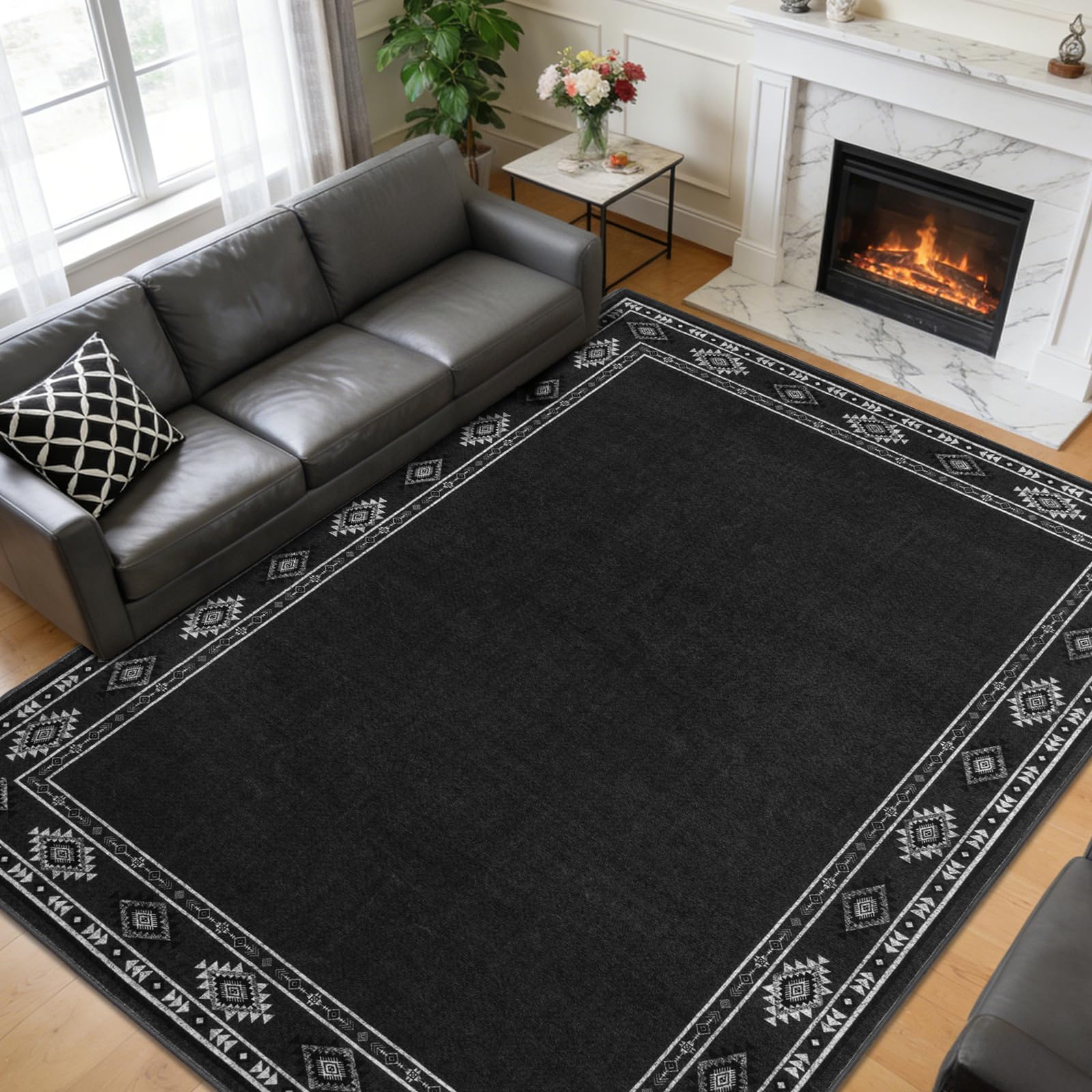 5x7 dark grey rug by QDUIDU with low pile