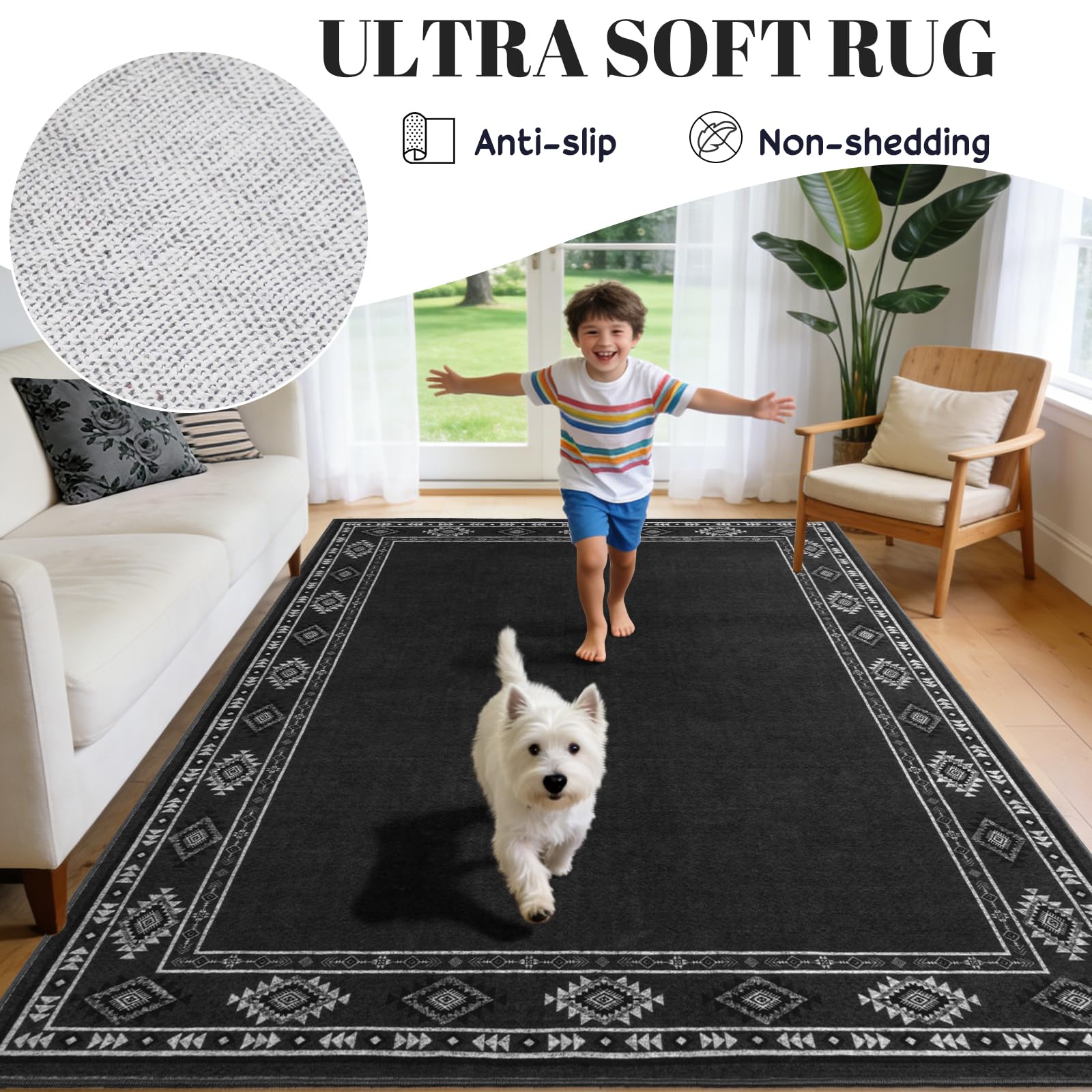 Bold edging on QDUIDU large geometric area rug