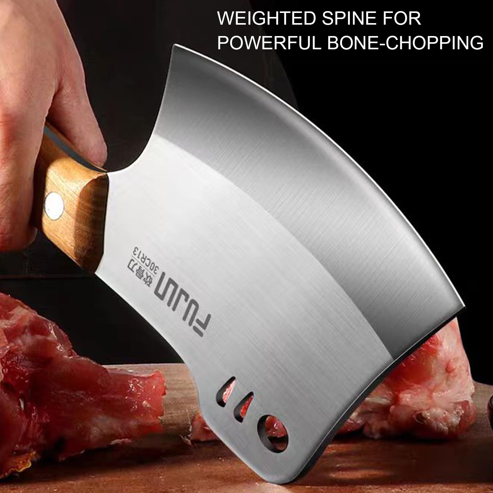 Full tang chopping knife with natural teak handle