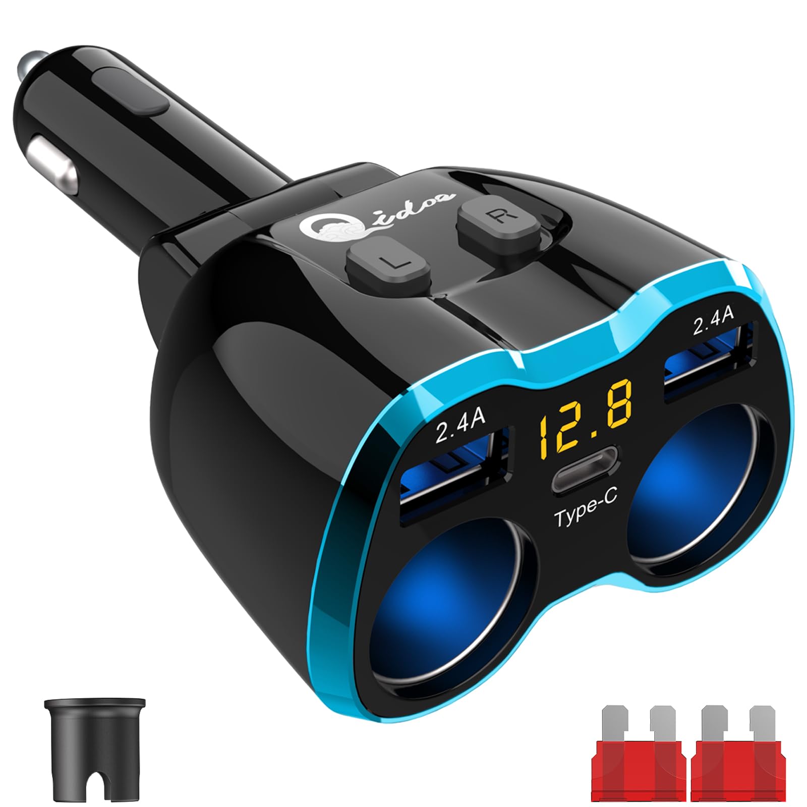 Qidoe cigarette lighter splitter with USB-C charger