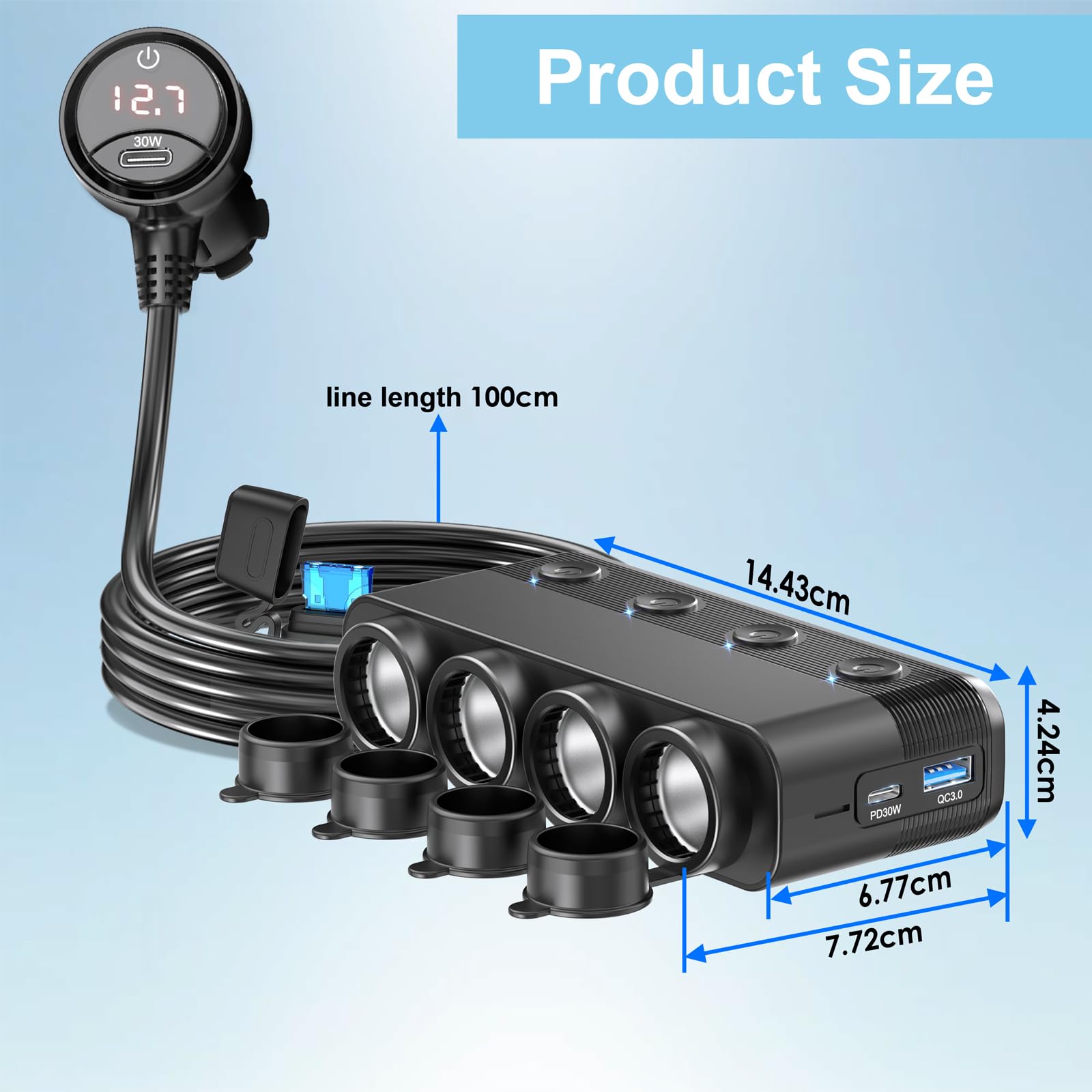 Qidoe LED voltage display main switch on car outlet