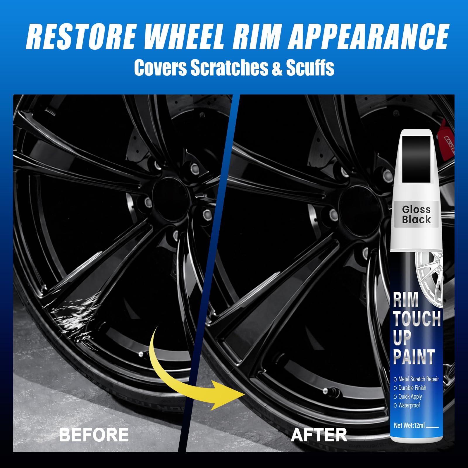 Gloss black finish for alloy wheel rims