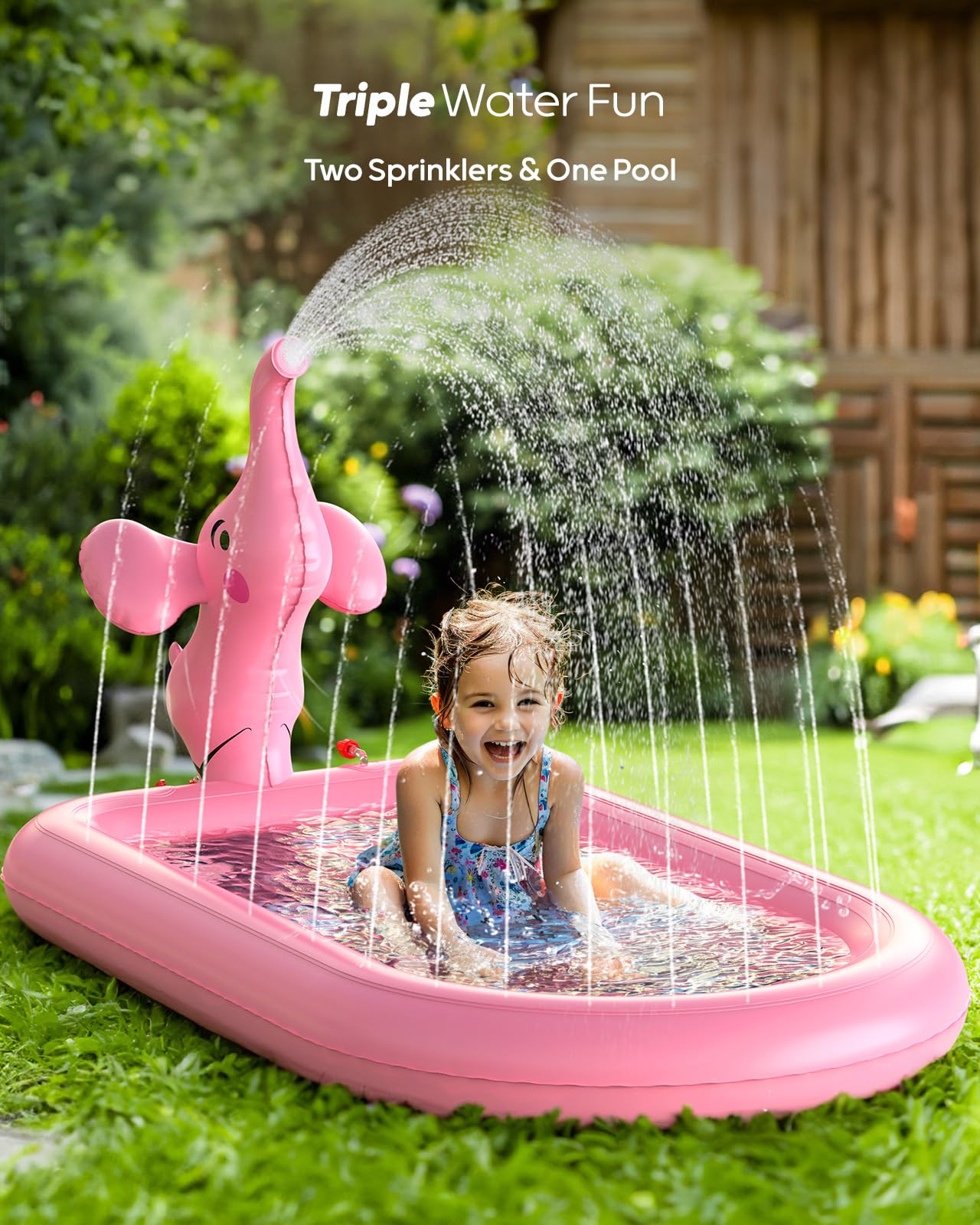 3-in-1 sprinkler pool connected to hose with tail water spray