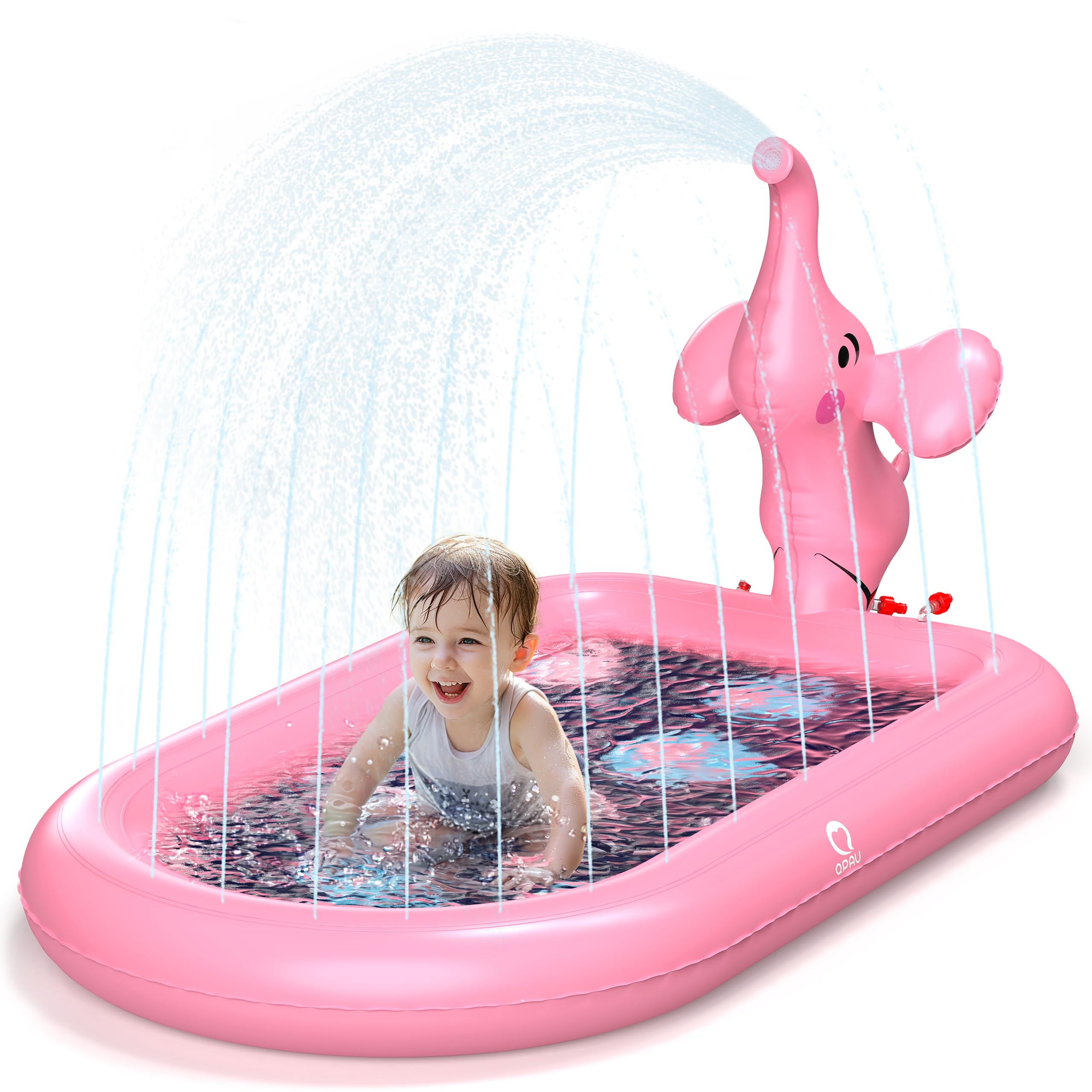 QPAU splash pads for toddlers 1-3 pink elephant toy
