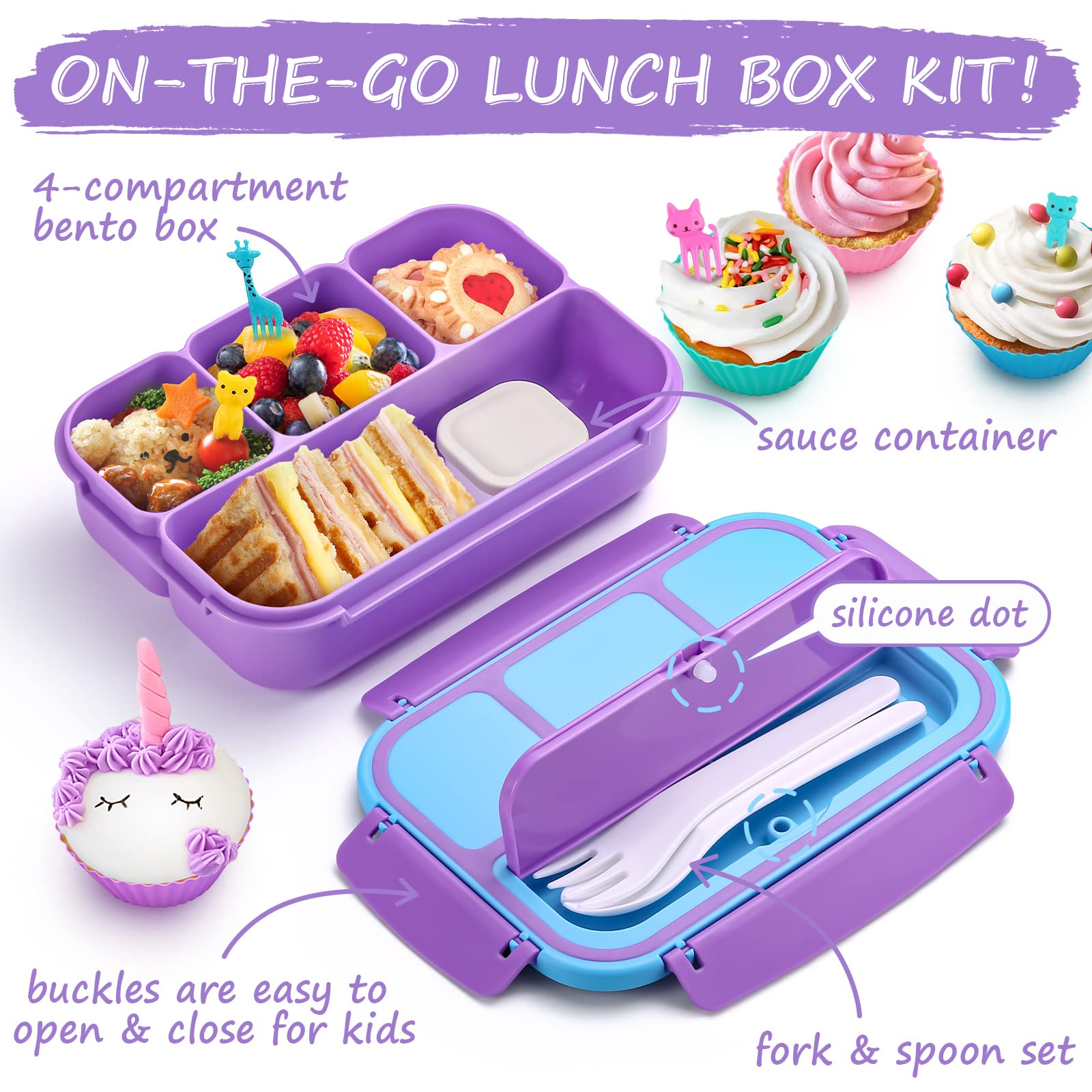 QQKO bento box sauce container and utensils included