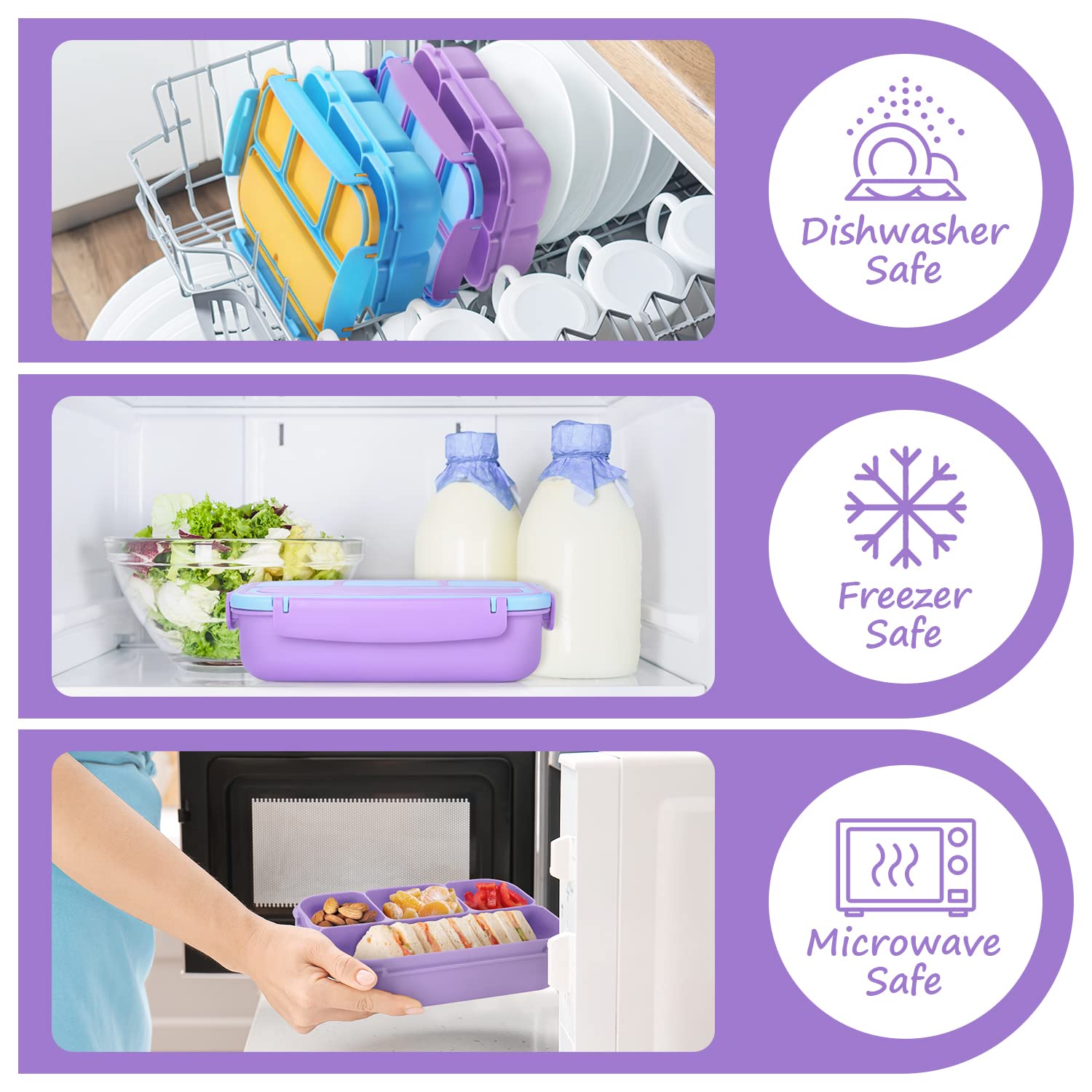 QQKO bento box leak-proof lid with silicone seals