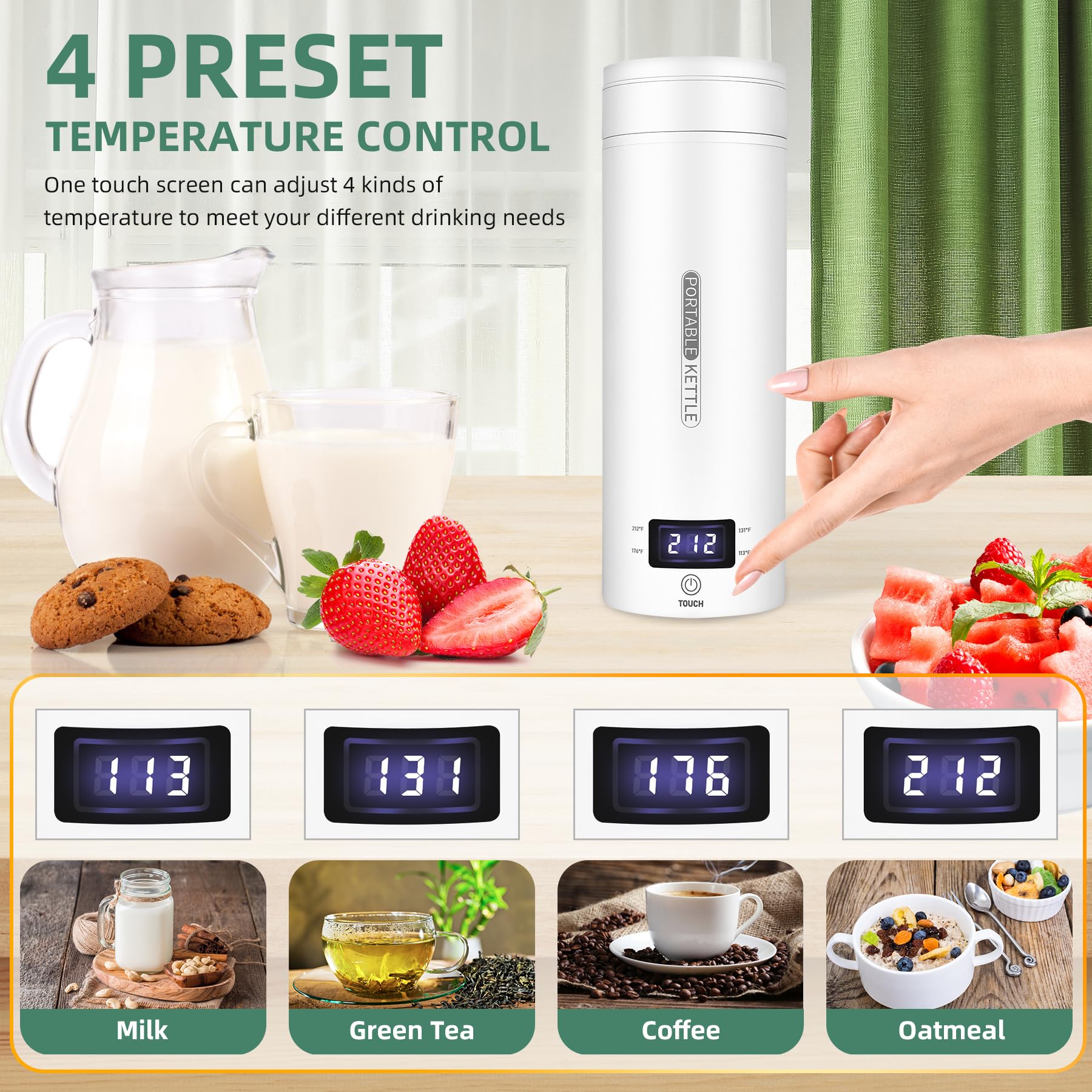 9 inch compact travel kettle with hidden handle design
