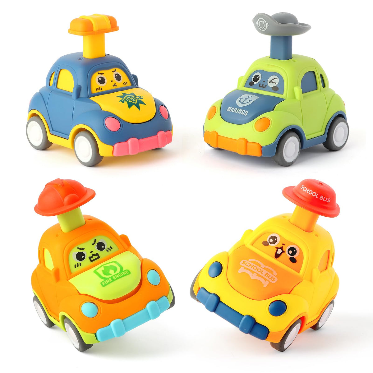 QSONSELL Car Toys pull back police car in 4-pack