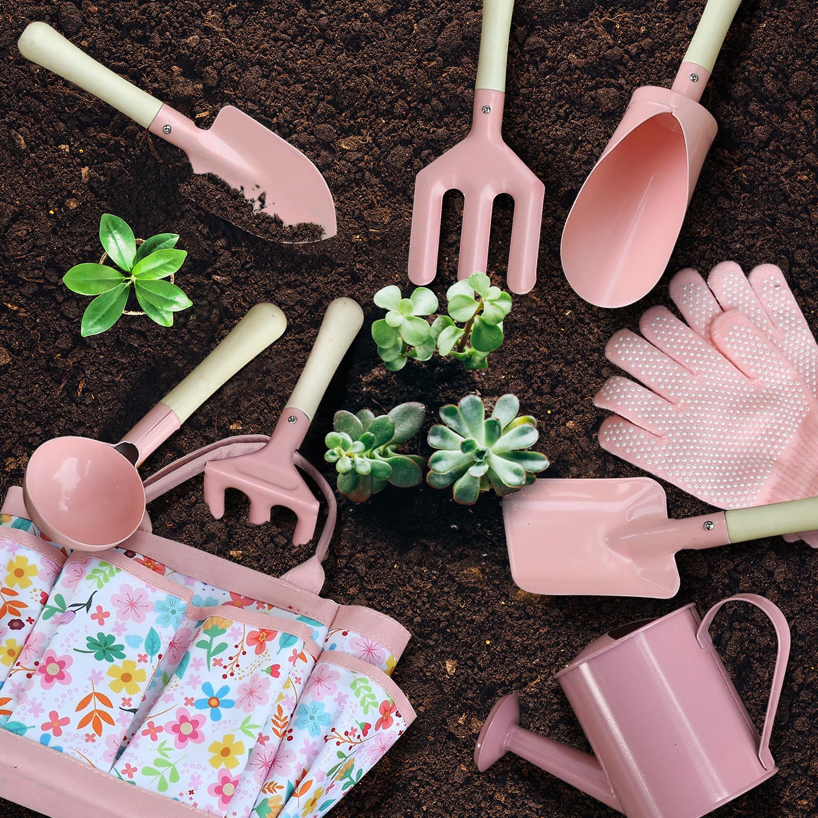 6 piece planting tools with hardwood handles
