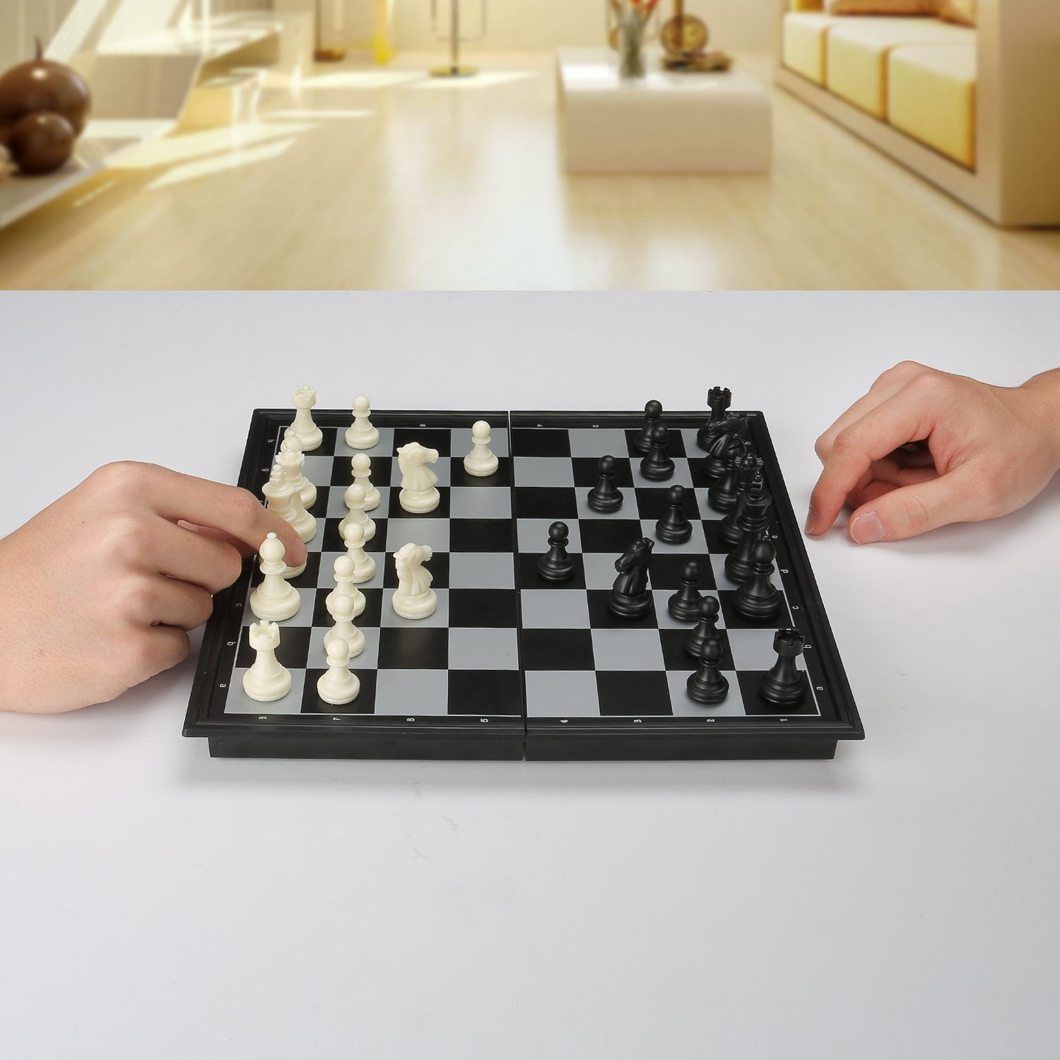 Compact travel chess set ready for home or classroom