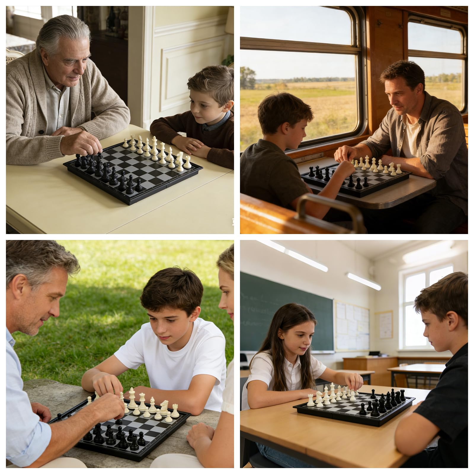Chess pieces stored in bundle pocket for travel