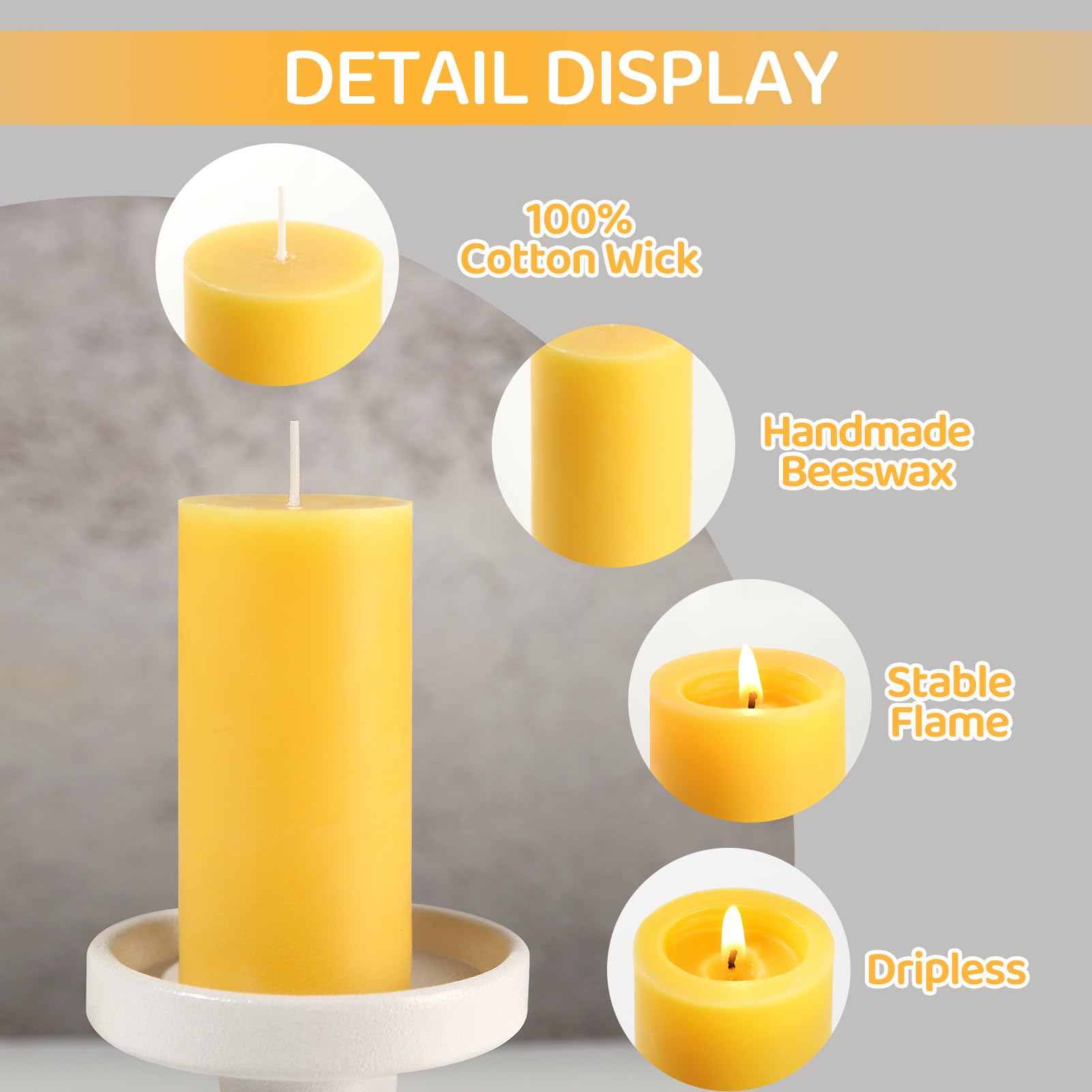 Bulk 4pack beeswax pillar candles for home decor image