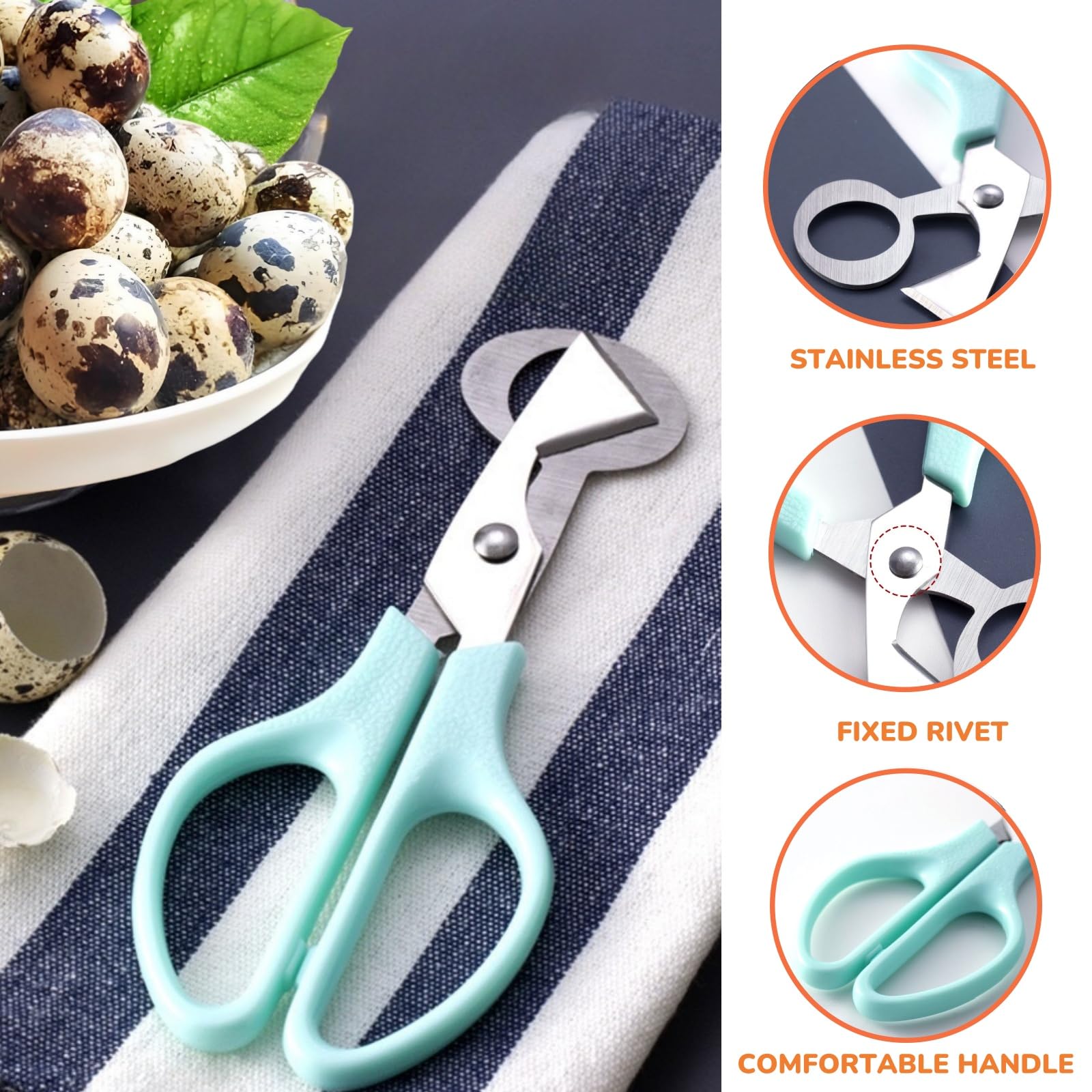 One-click shell snip for quick peeling quail egg scissors