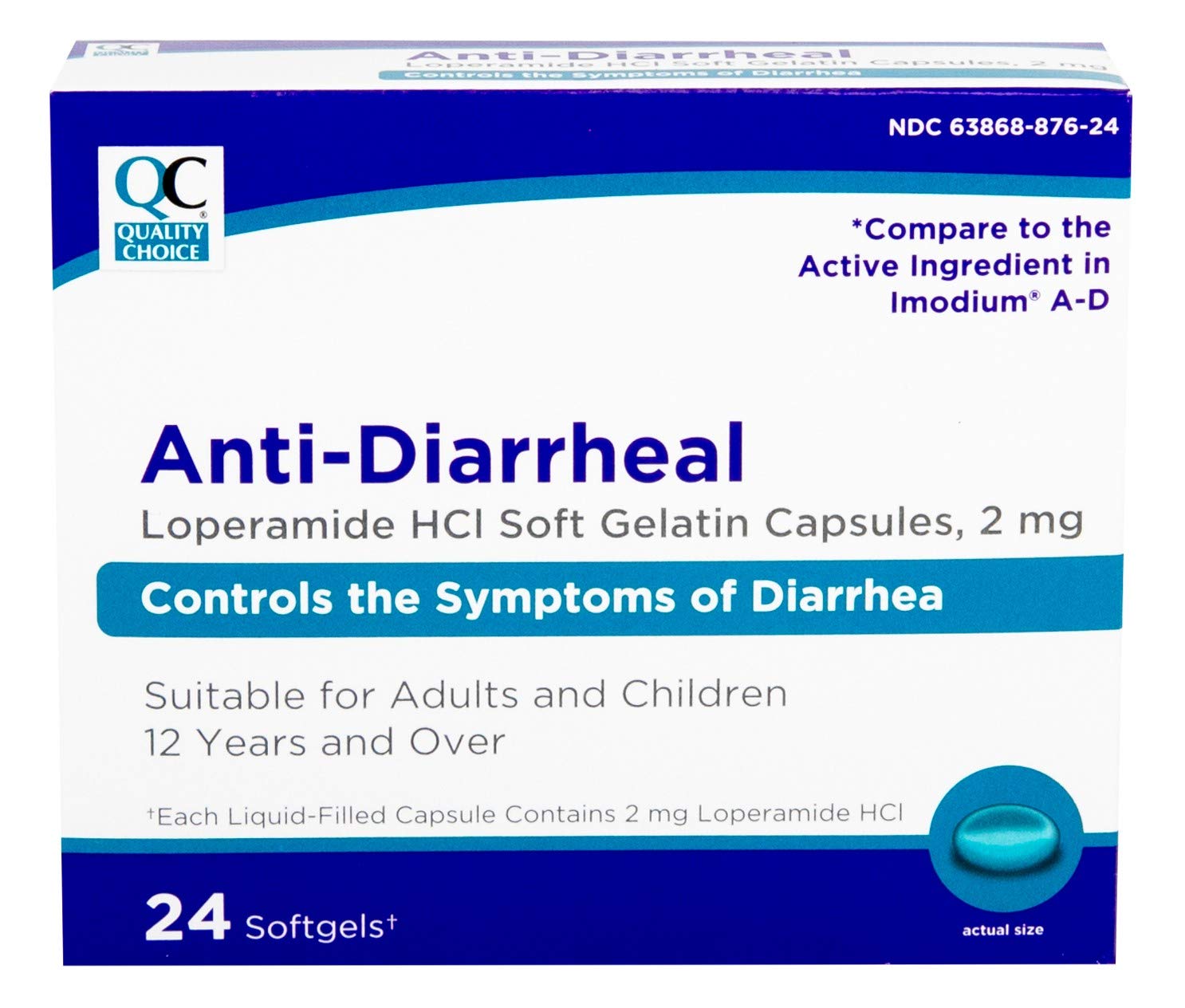 Quality Choice Loperamide 2mg anti-diarrheal softgels 24 count