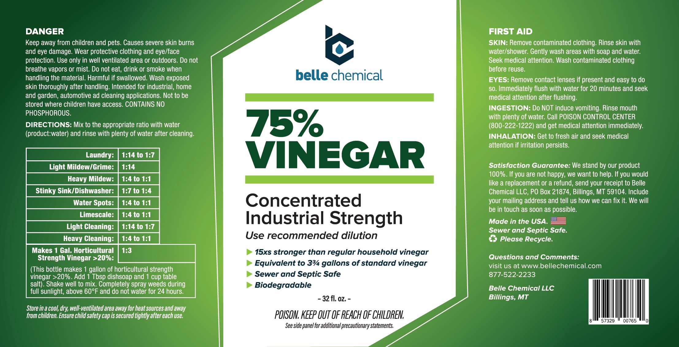 Industrial grade vinegar designed for dilution and safe handling