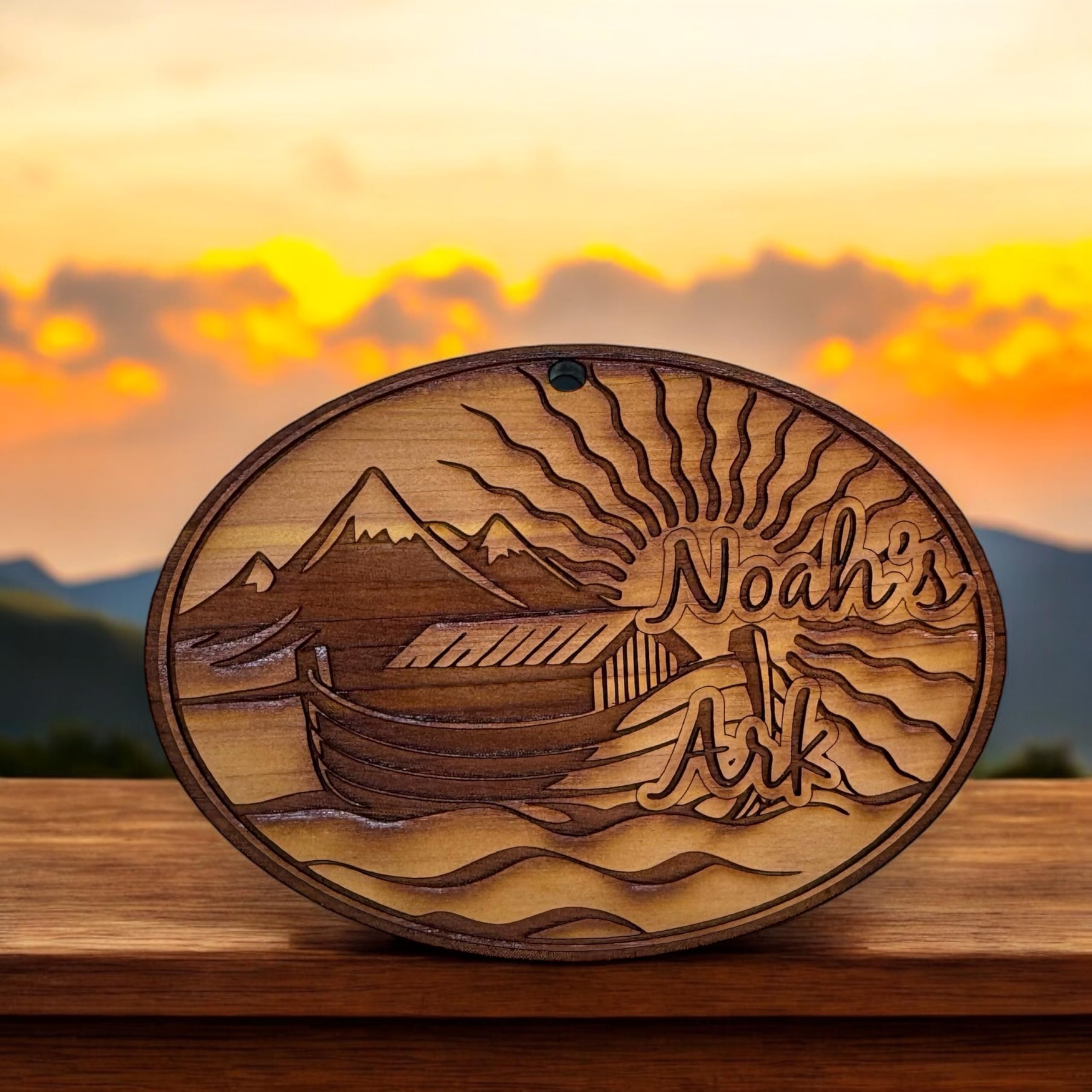 Christmas gift cedar ornament Noahs Ark display