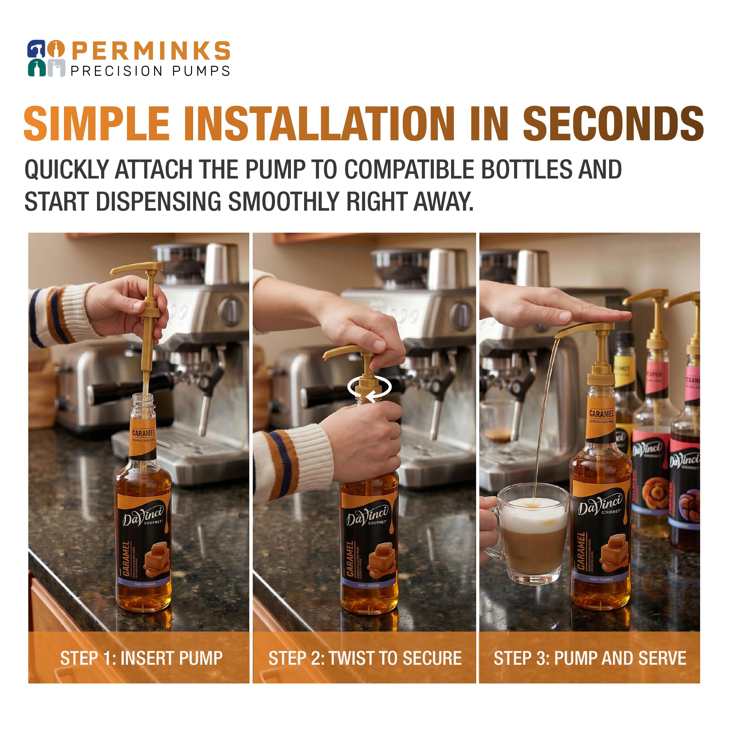 Gold multi-pack syrup pump suitable for syrups and sauces